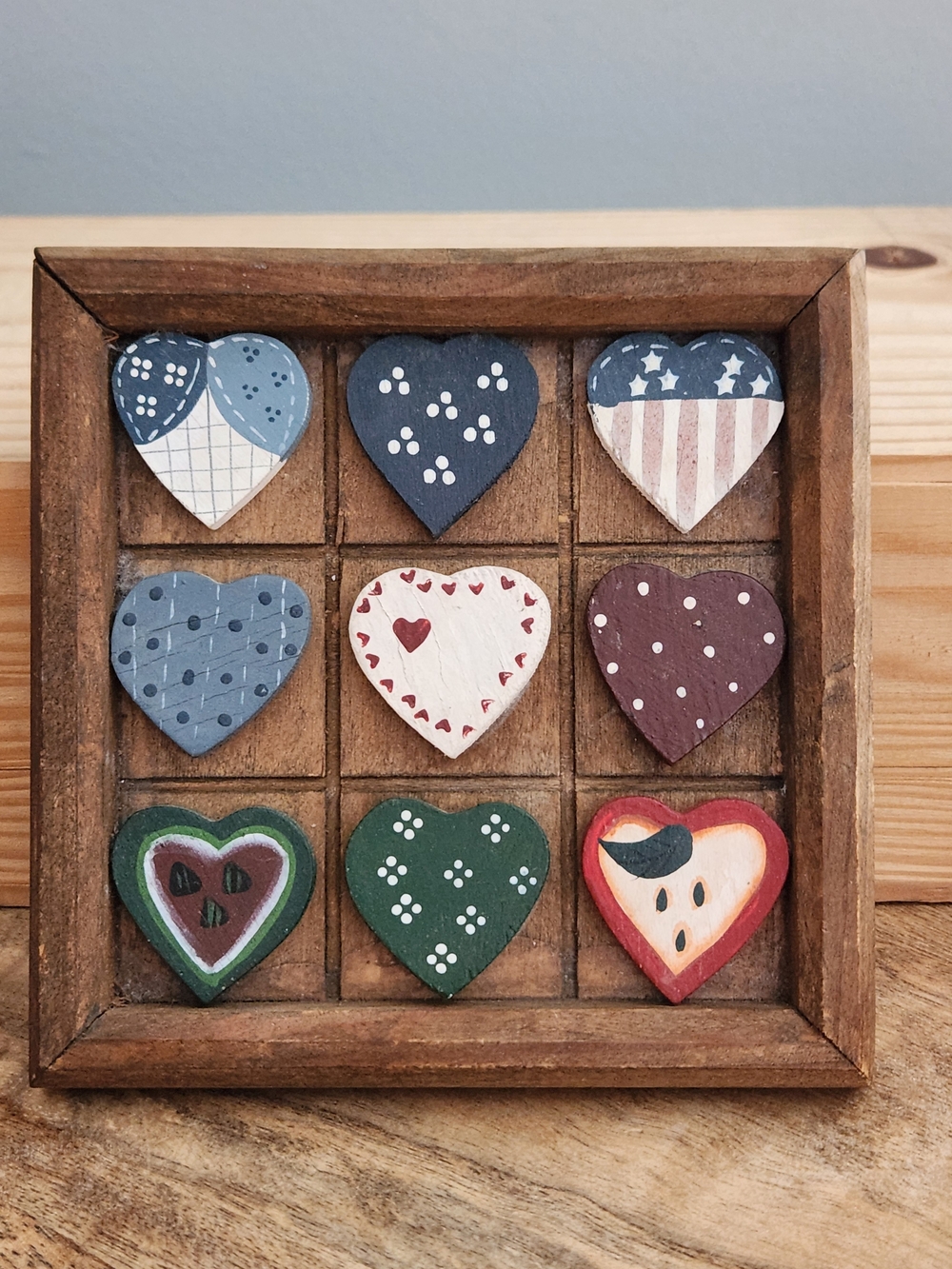 Hand-Painted Wooden Heart Grid Wall Heart Countrycore Cottagecore Art